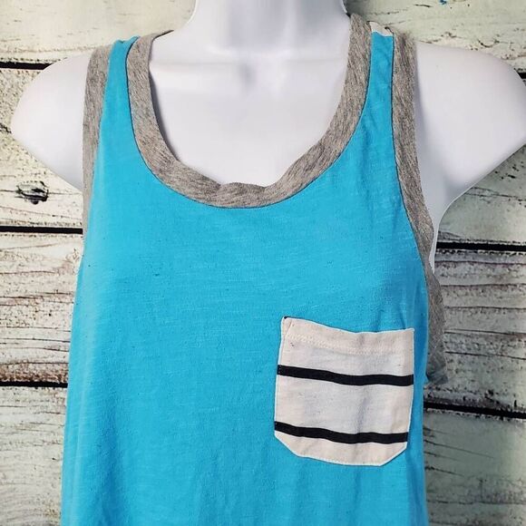 Victoria's Secret PINK Tank Top XS Blue Gray Stripe Pocket Racerback Cotton Blen - Picture 2 of 7